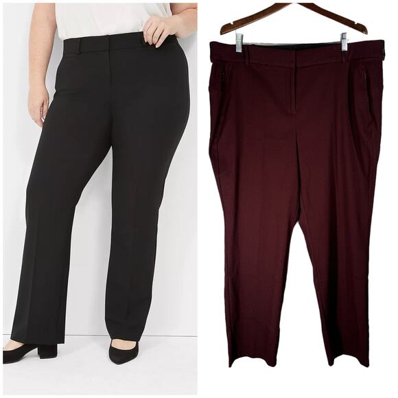 NWT Lane Bryant 4 Season Straight Mid Rise Dark Red Ponte Knit Pant 22 Work - Picture 1 of 14